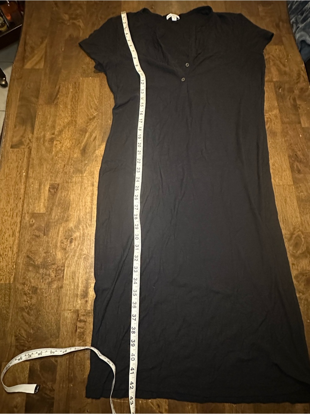 James Perse Black Short-Sleeve Midi Button Dress Large - Picture 3 of 6
